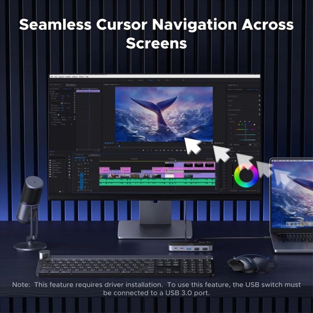 UGREEN CM691 USB-kytkin 3x USB-A 3.2 / 1x USB-C / 1x miniUSB - musta