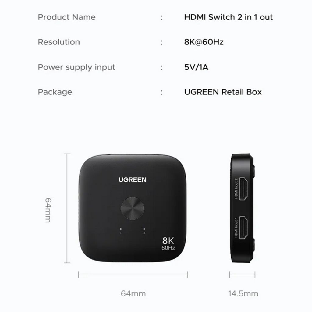 Ugreen 65877 HDMI-switch - Sort