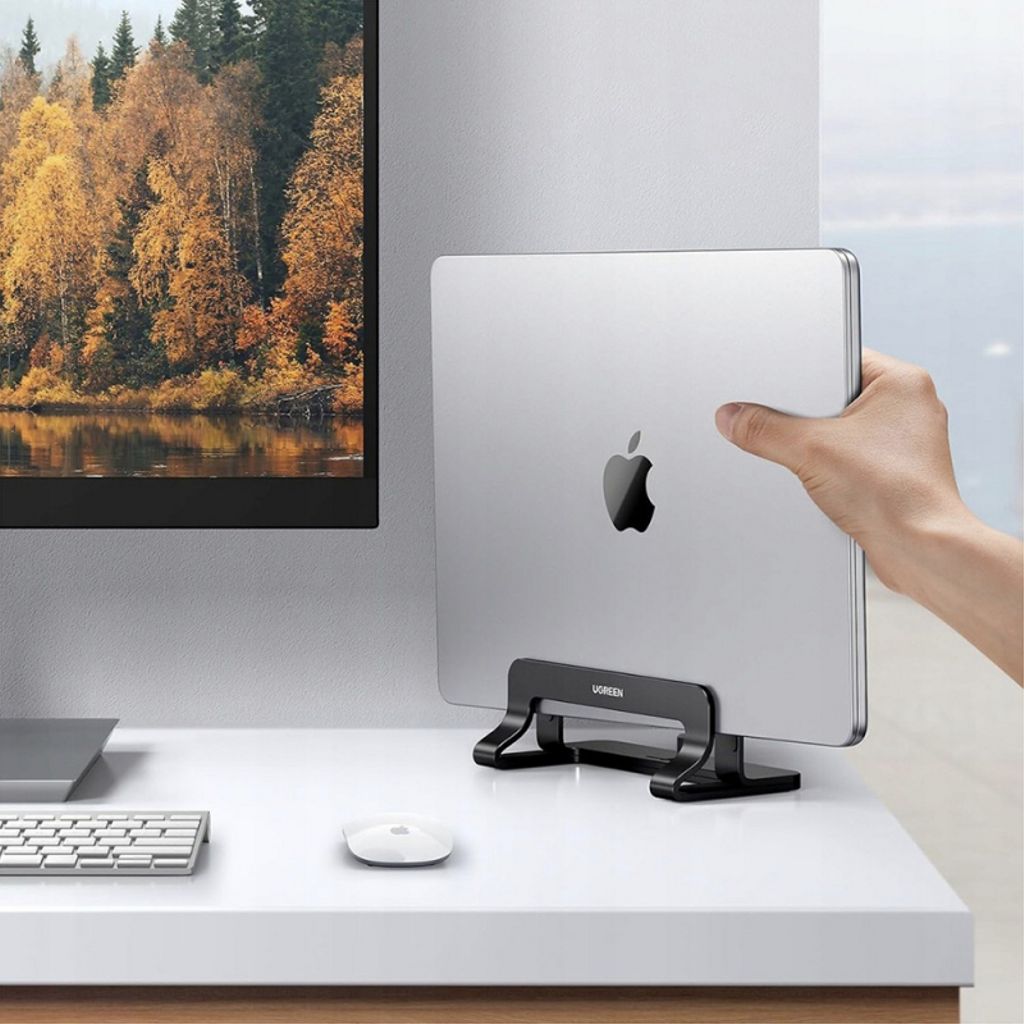 Ugreen LP258 pystysuora kannettavan tietokoneen teline säädettävällä leveydellä - musta