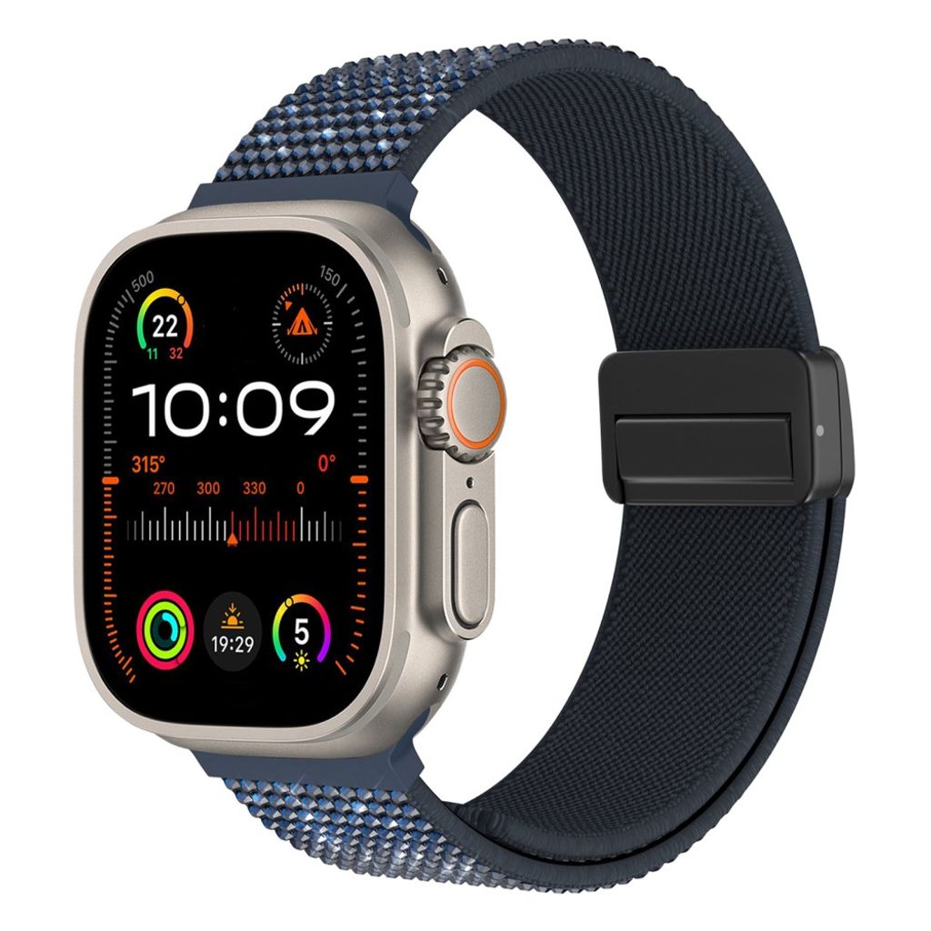 Apple Watch 42/41/40/38mm Klockarmband i Nylon med Strass - Mörkblå