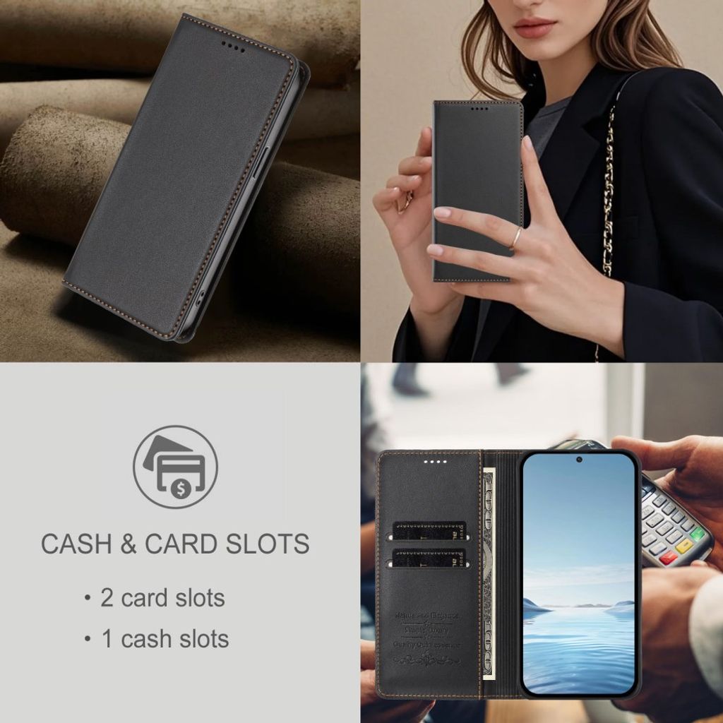 iPhone 18 Pro Max/iPhone 17 Pro Max Lommeboketui RFID og Stativ - Svart