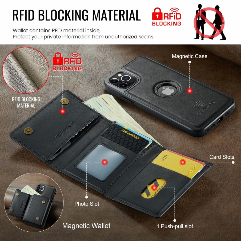 DG.MING iPhone 11 Pro Max Plånboksskal RFID-blockering – Svart