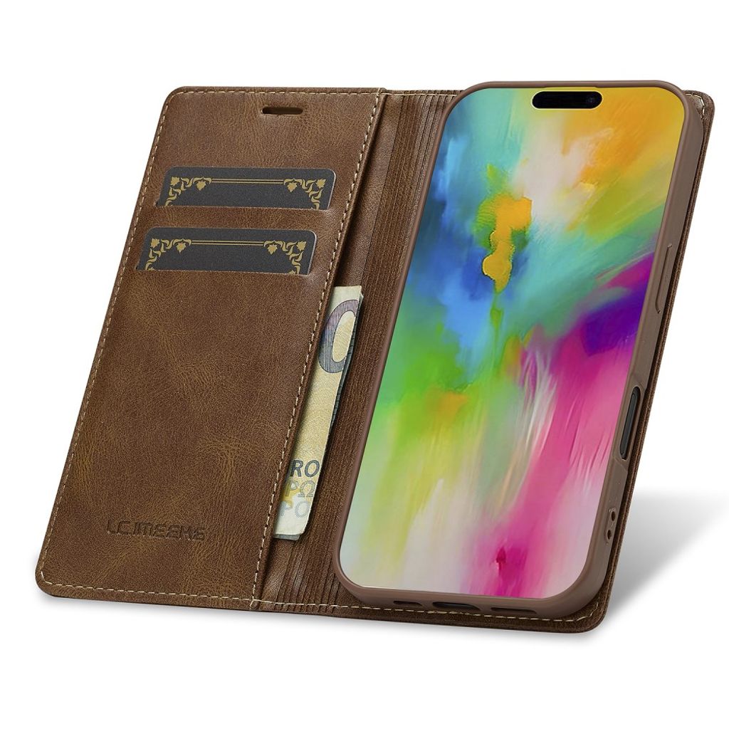 LC.IMEEKE iPhone 16 Plus Wallet Cover - Brown