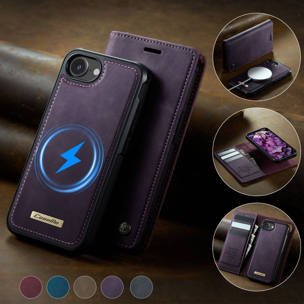 CASEME C49 Cover for iPhone 16e with Wallet, RFID Blocking & MagSafe – Purple