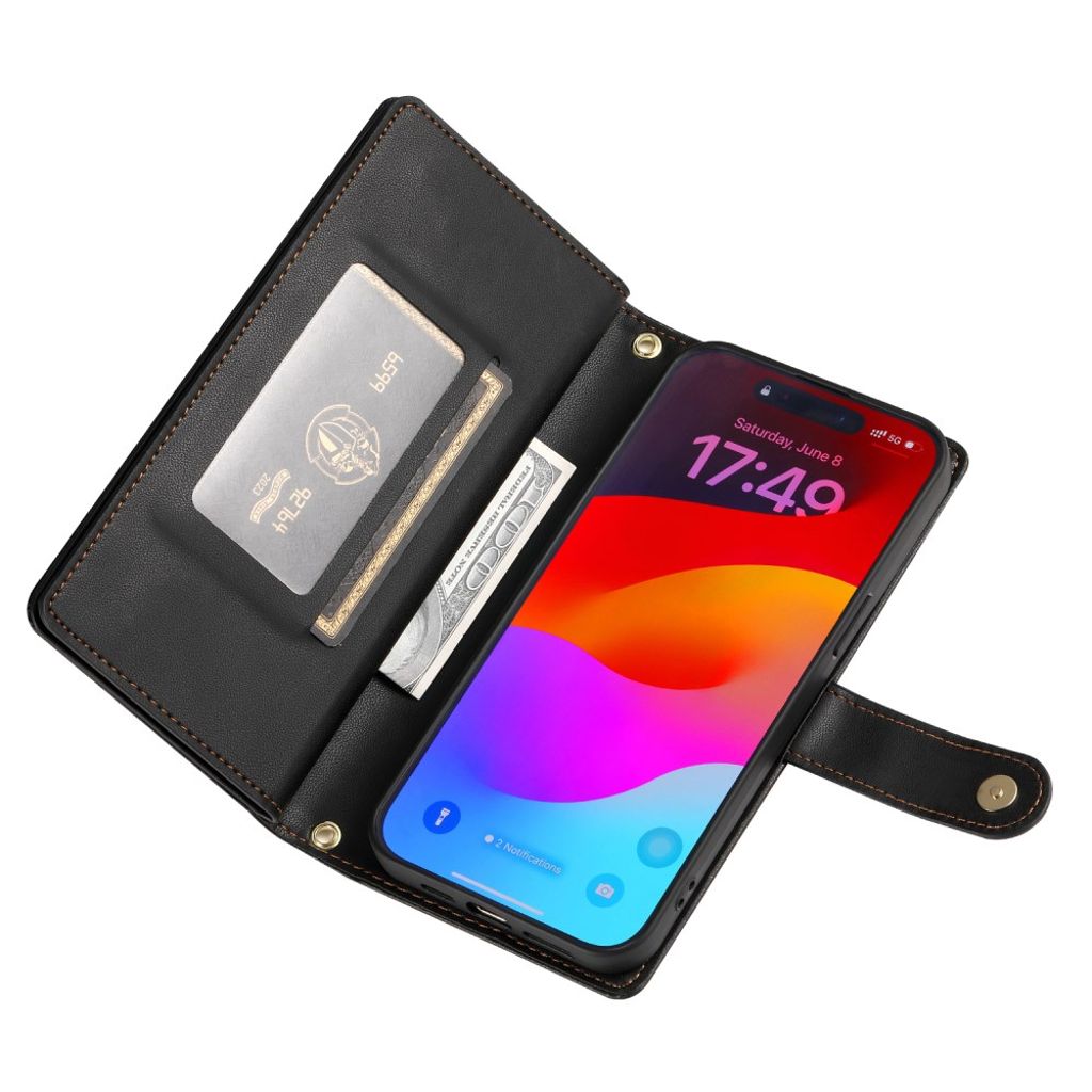 iPhone 17 Pro Plånboksfodral med Bärrem - Svart