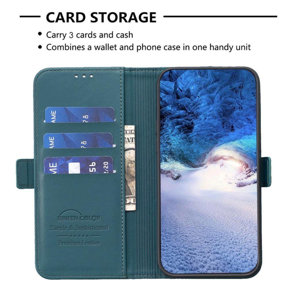 BINFEN COLOR iPhone 16 Wallet Cover Flip with Card Slots – Green