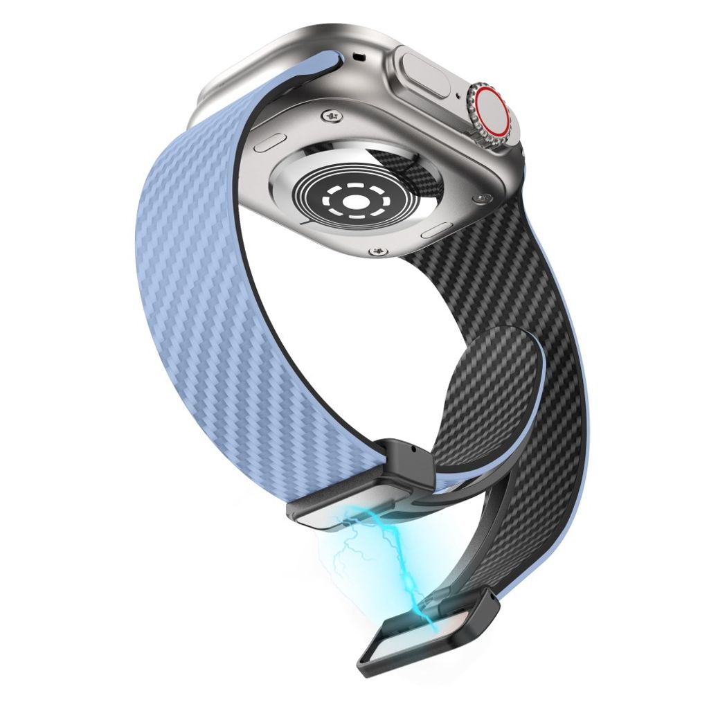 Apple Watch 42 / 41/ 40 / 38mm Klockarmband kolfibertextur - Ljusblå/Svart