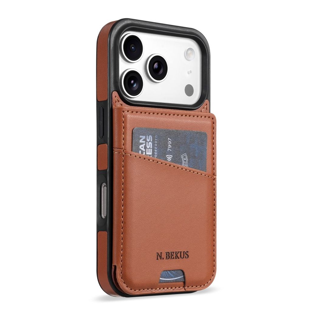 N.BEKUS iPhone 18 Pro/17 Pro Lompakkokuori RFID-suojauksella - Ruskea