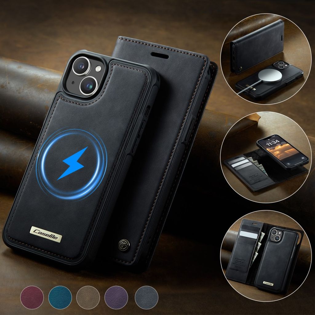 CASEME iPhone 15 Wallet Cover MagSafe Detachable RFID Blocking - Black