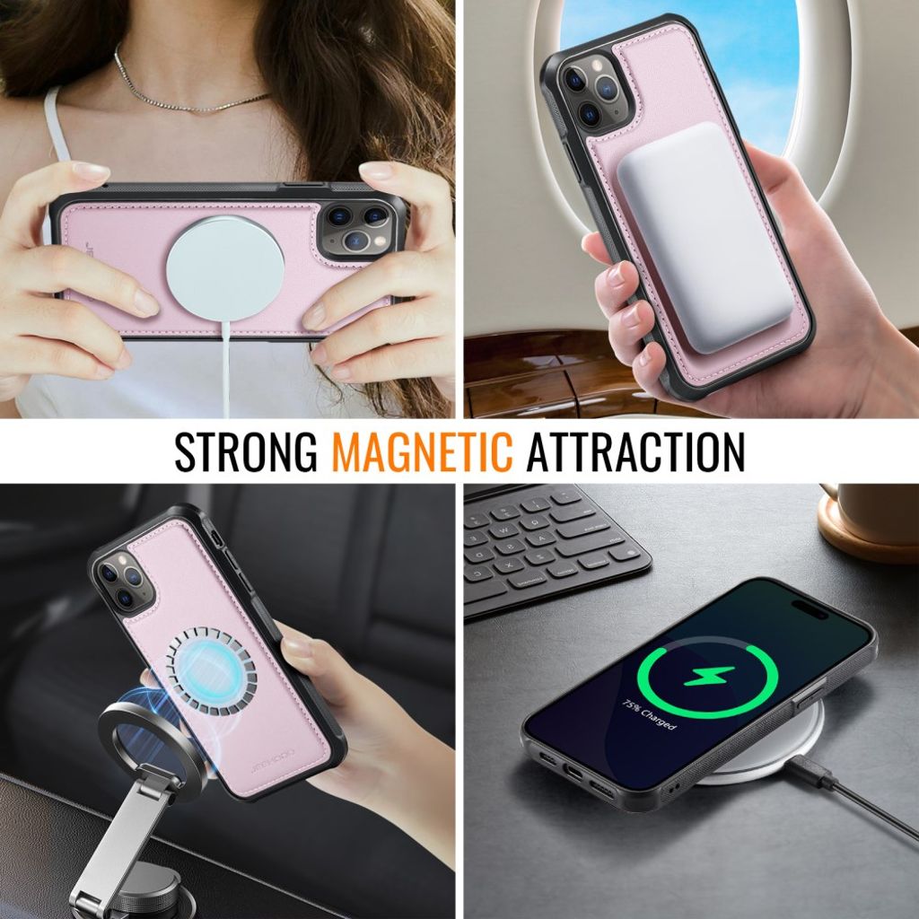 JEEHOOD iPhone 11 Pro Max Pungcover MagSafe Kortholder RFID – Lyserød