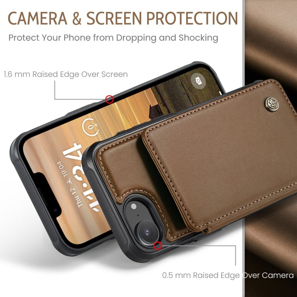 CASEME C22 Wallet Case with RFID Blocking for iPhone 16e – Brown