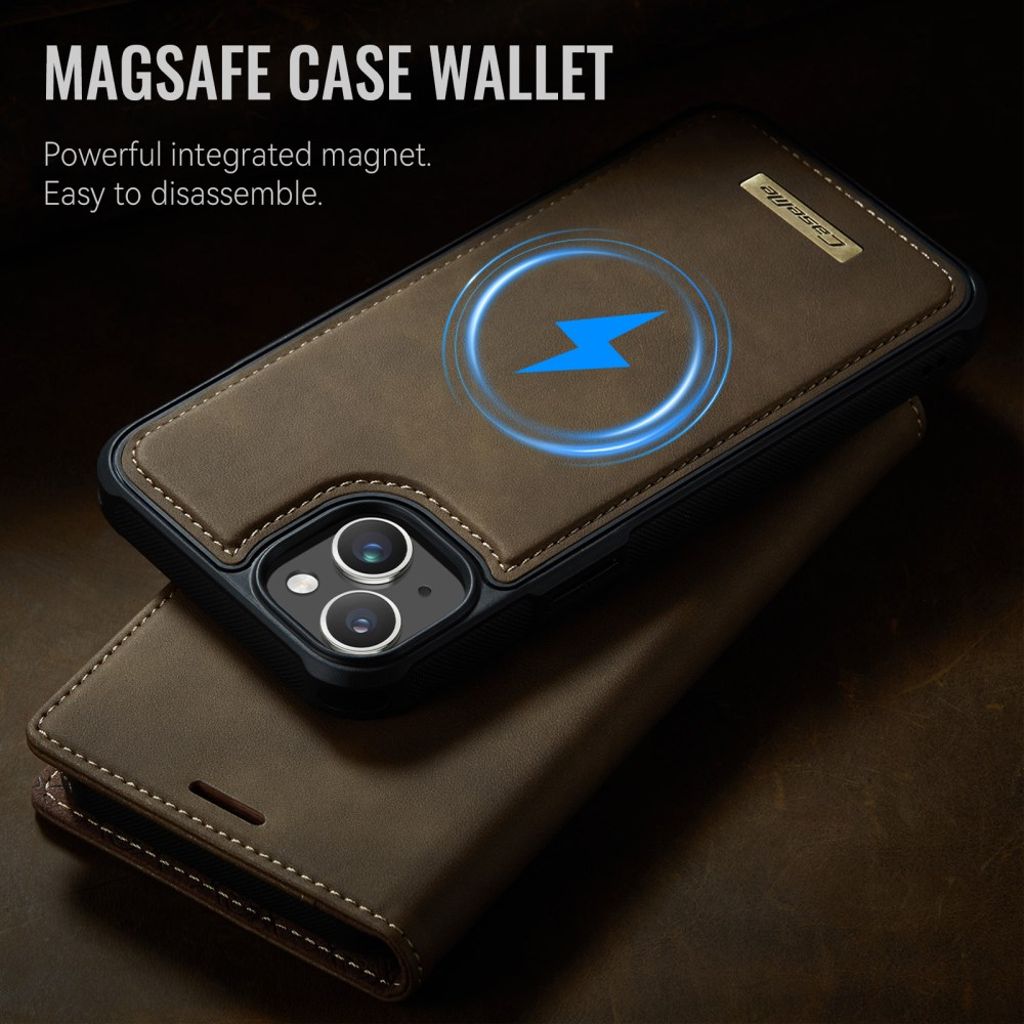 CASEME C49 iPhone 15 Wallet Cover MagSafe RFID Blocking - Brown
