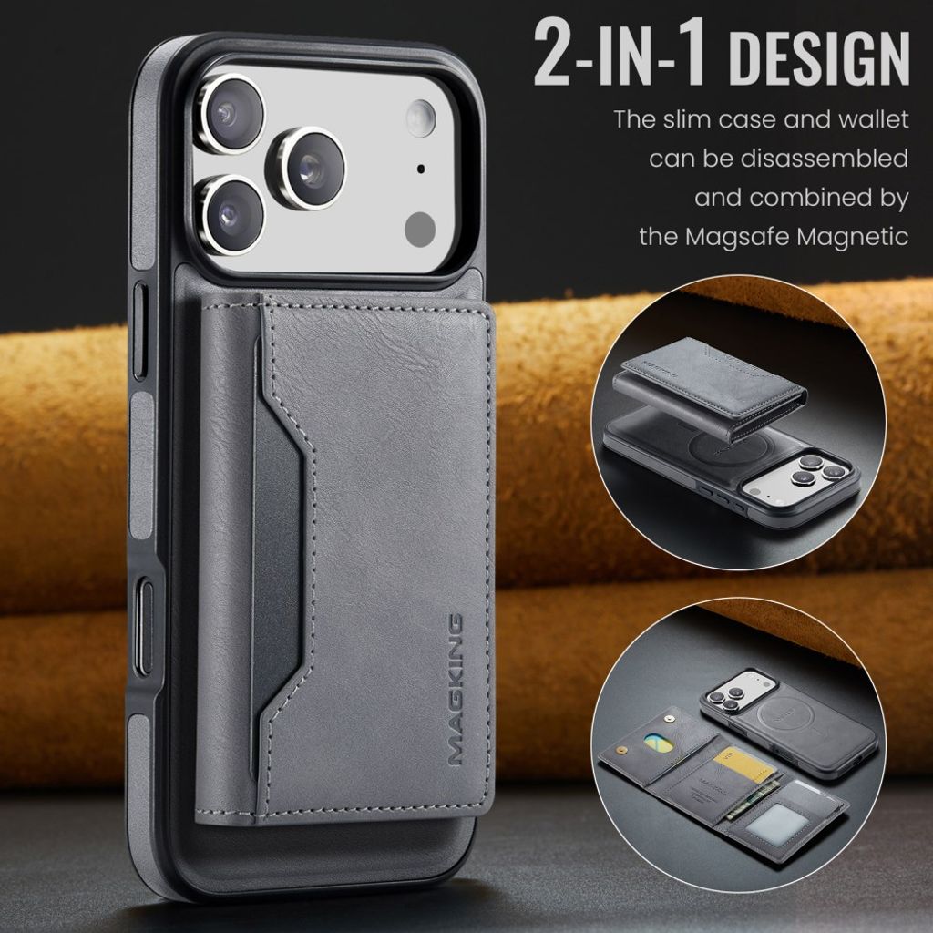 MAGKING iPhone 18 Pro Max/17 Pro Max MagSafe Kuori irrotettavalla lompakolla - Harmaa