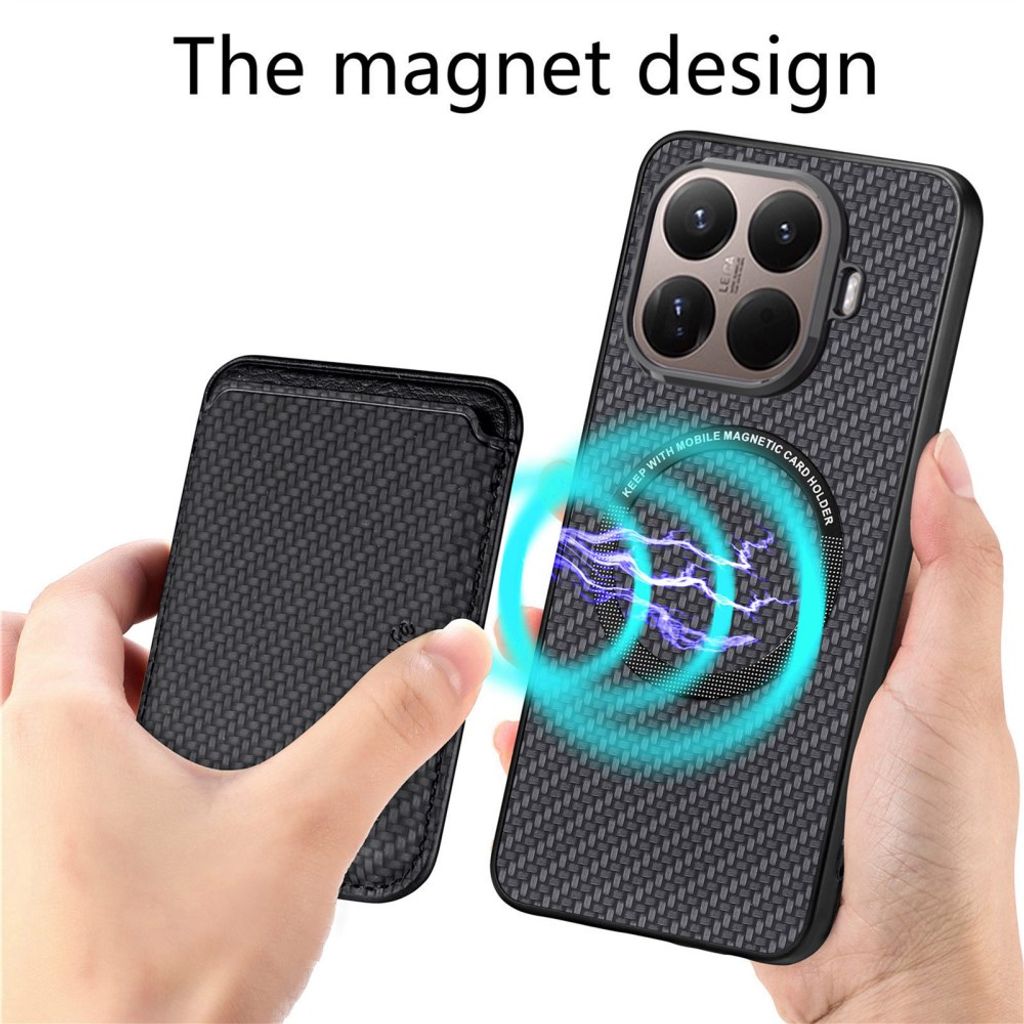 Xiaomi 17T MagSafe-kuori lompakolla ja hiilikuitukuvioinnilla - Musta