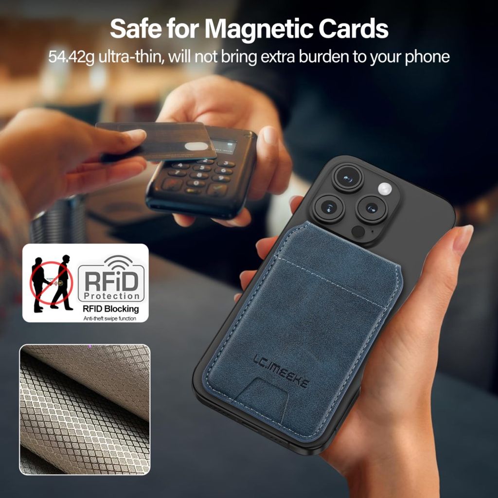 LC.IMEEKE MagSafe-korttikotelo 3 kortille RFID-suojattu – Sininen