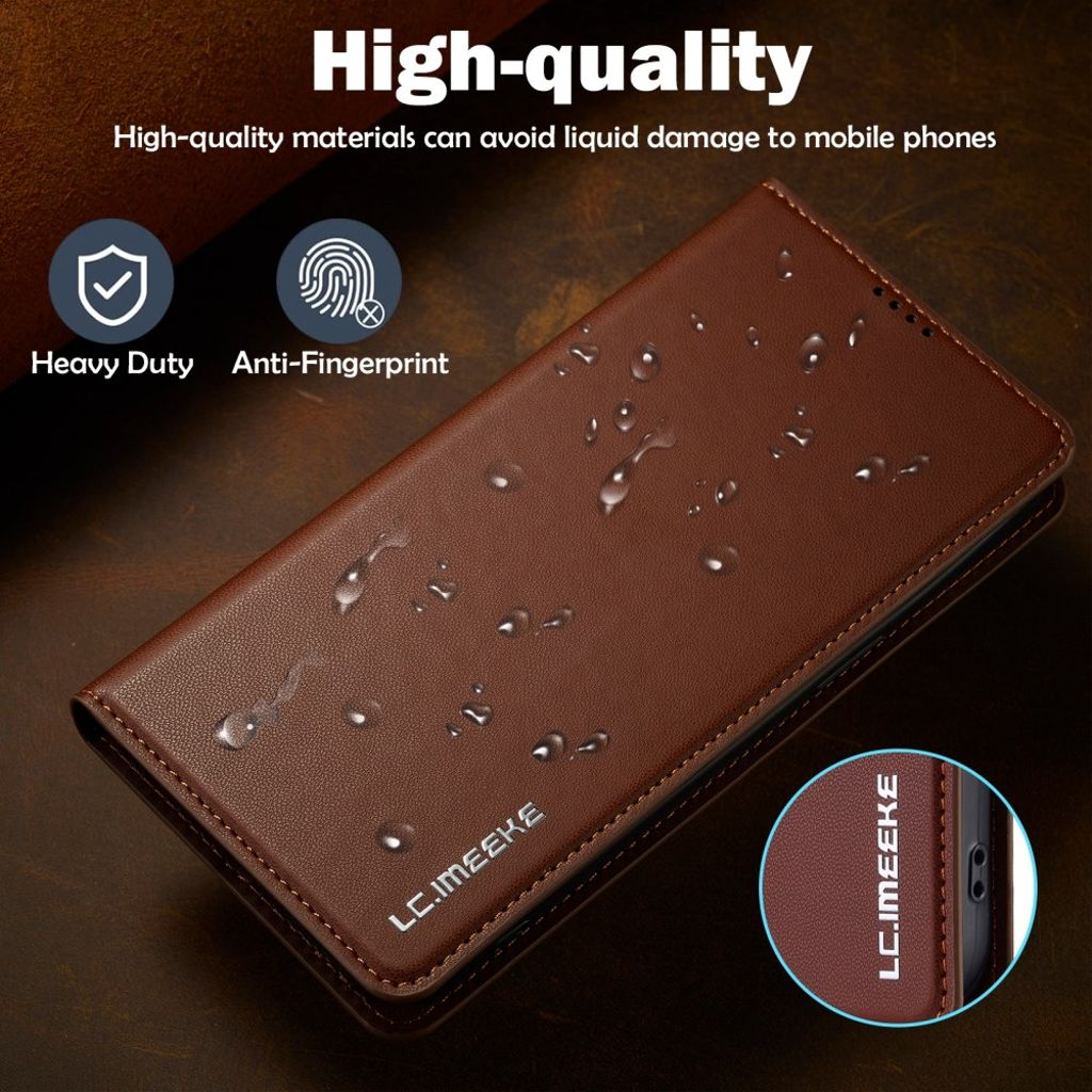 LC.IMEEKE iPhone 14 Pro Max Wallet Cover Stand - Brown