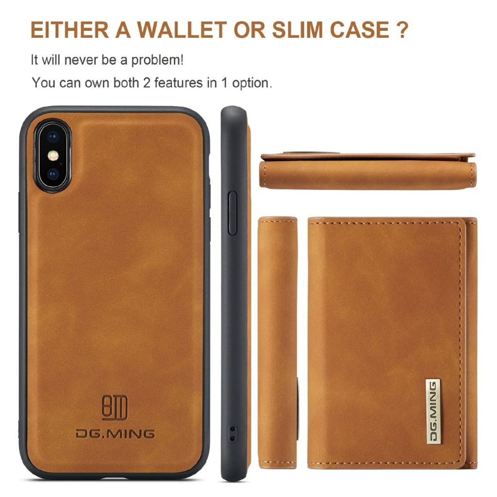 DG.MING iPhone X/XS Magneettinen Lompakkokuori – Ruskea