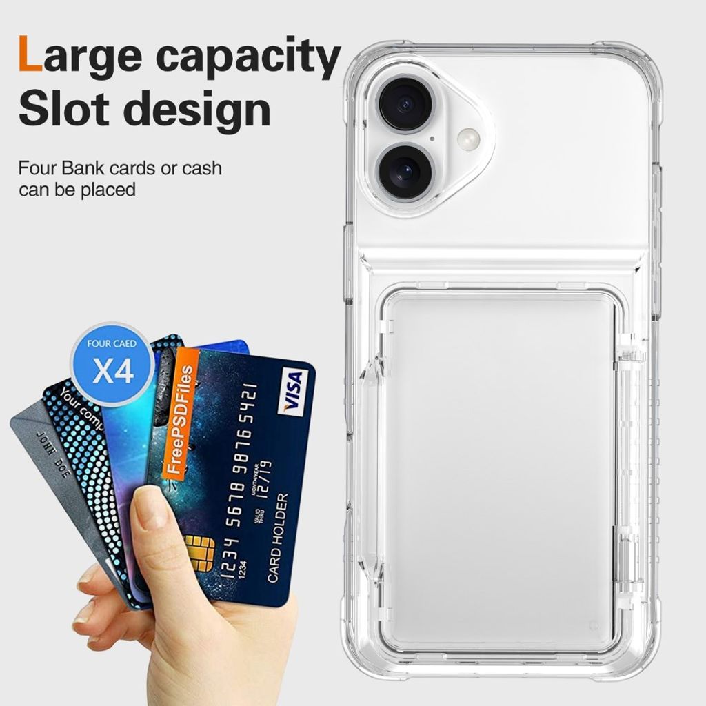 iPhone 17 Skal med Stativ och Kortfack - Transparent