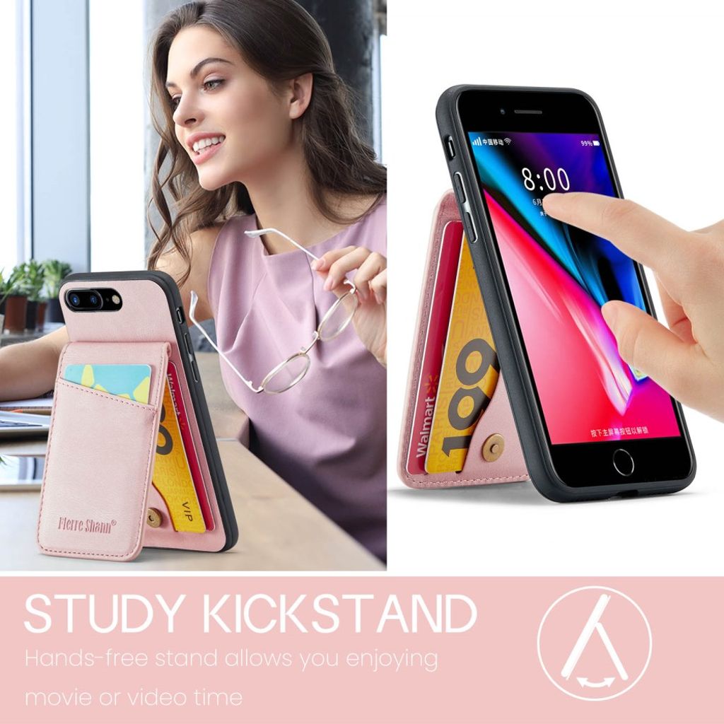 FIERRE SHANN iPhone 7 Plus / 8 Plus Cover med Kortplads - Lyserød