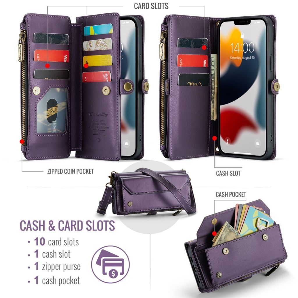 CASEME iPhone 13 Pro Max Lompakkokotelo Korttipaikoilla - Violetti