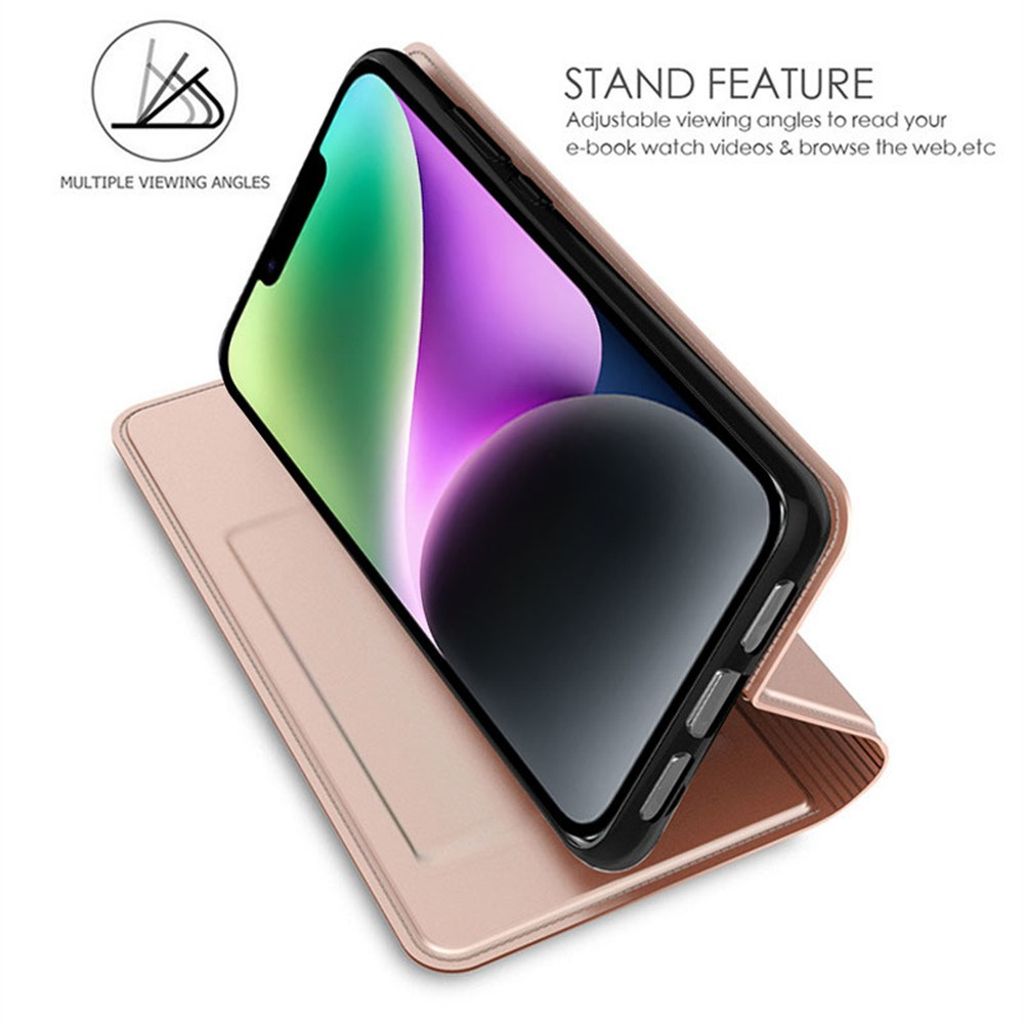 iPhone 13 Wallet Cover Stand PU Leather - Rose Gold