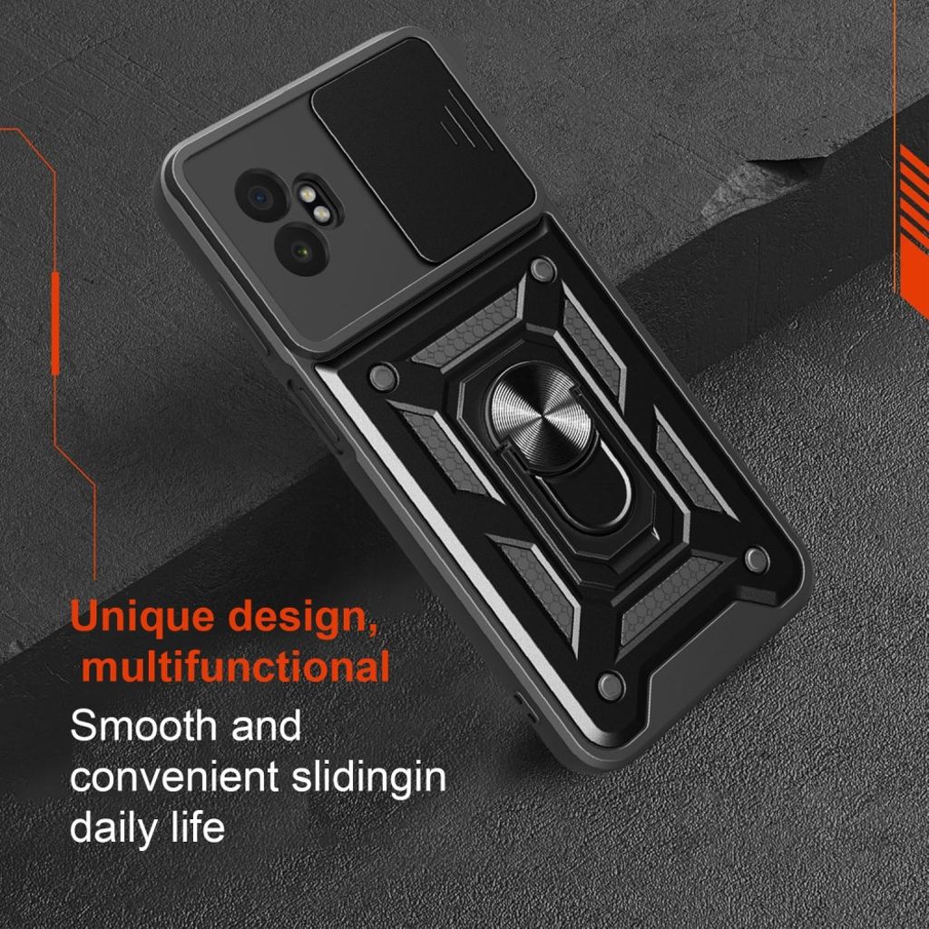 Samsung Galaxy XCover7 Pro deksel med ringholder og skyvbart kameralokk – sølv