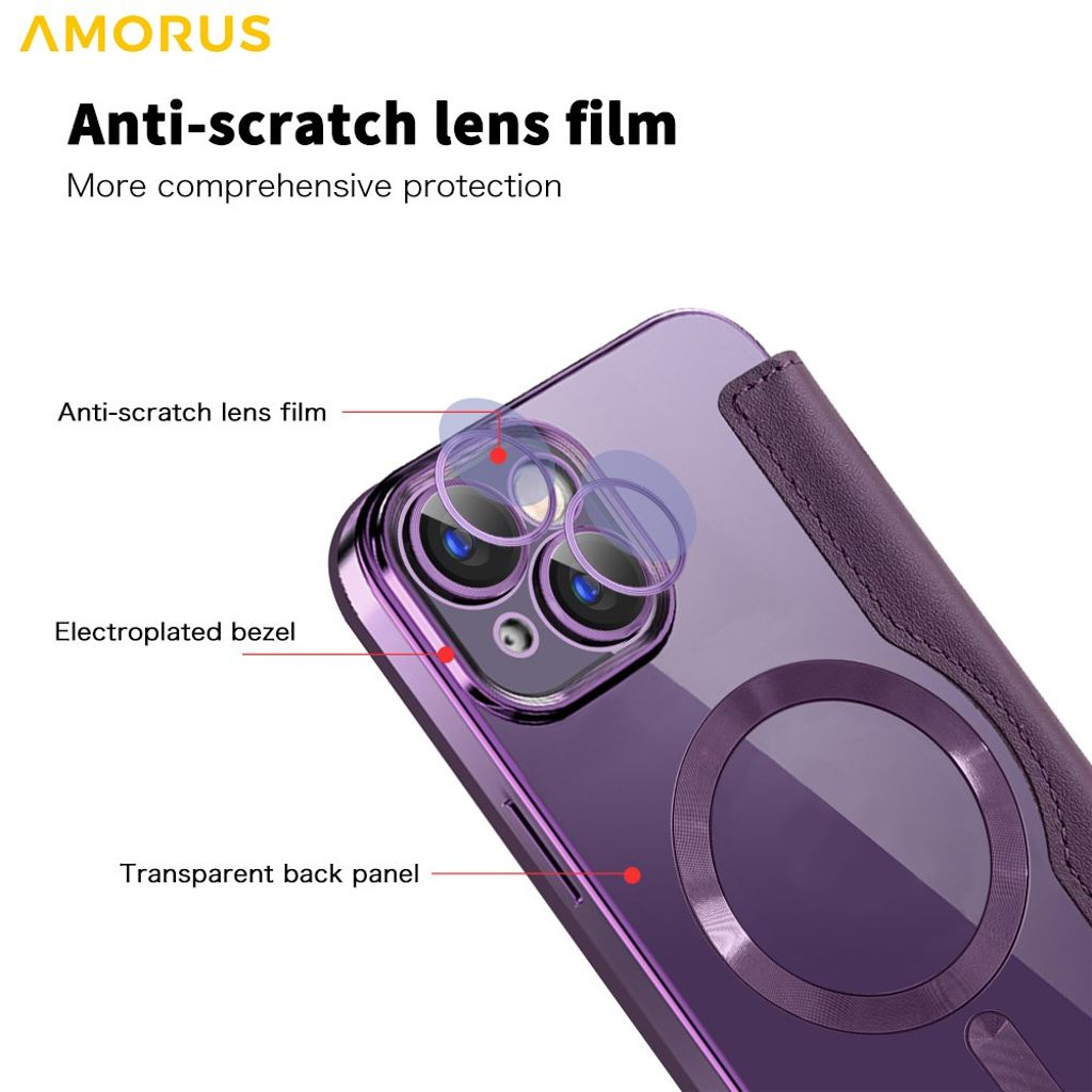 AMORUS iPhone 15 Plus Etui med MagSafe - Mørkelilla