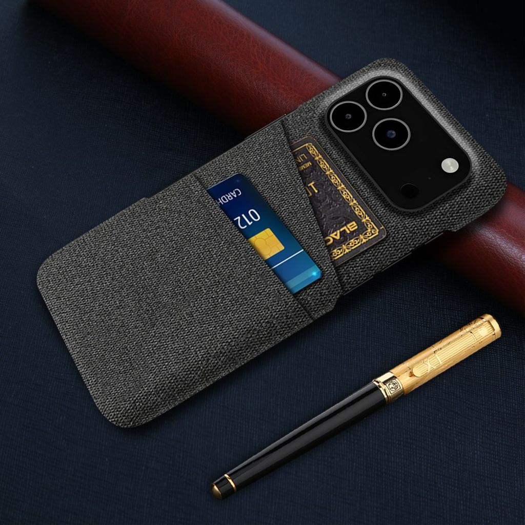 iPhone 17 Pro Max Skal i Textil med 2 Kortfack - Svart