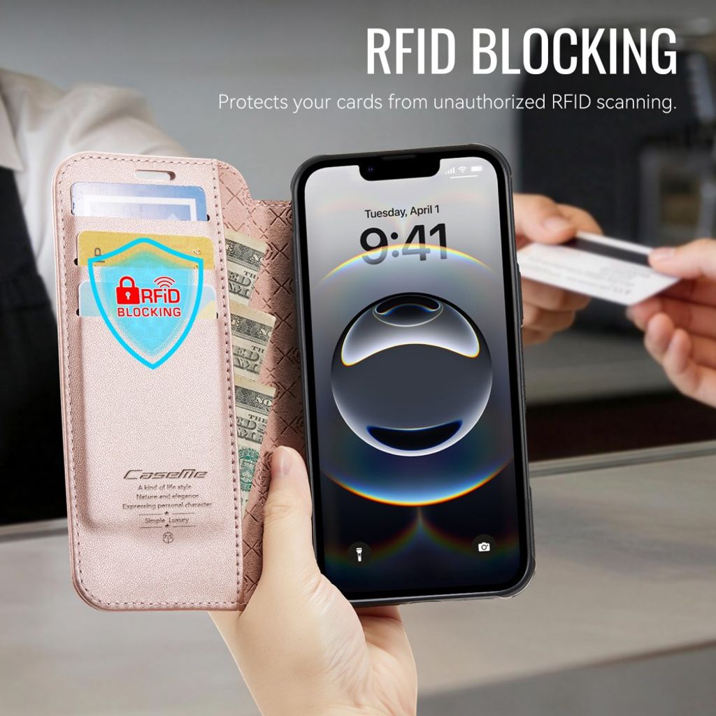 CASEME 053 iPhone 16e/iPhone 17e Lommeboketui MagSafe RFID Blokkerende - Lysrosa