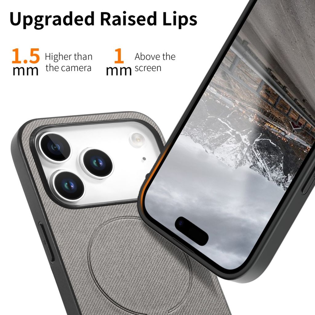 iPhone 17 Pro Max MagSafe PU Læder/Stofstruktur Cover - Grå
