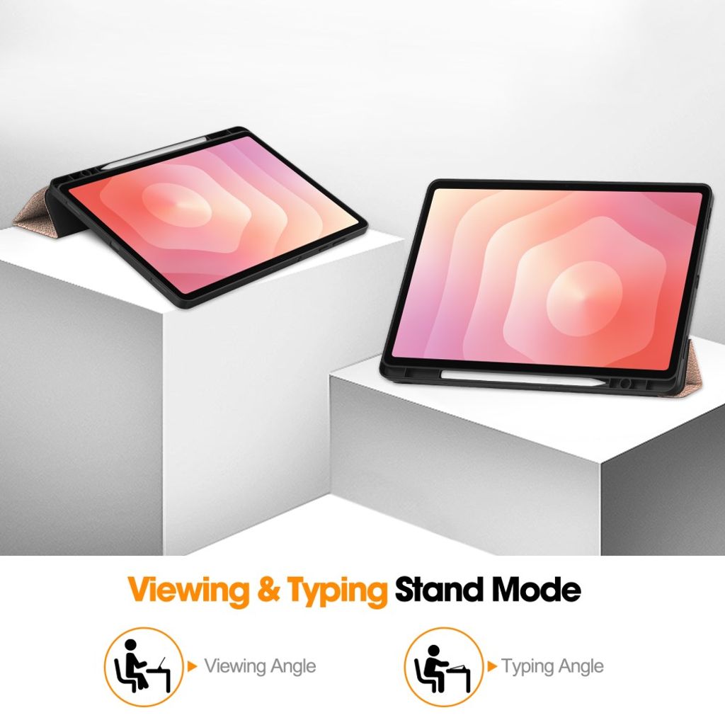 Samsung Galaxy Tab S12 Plus Fodral med stativ och pennfack - Roséguld