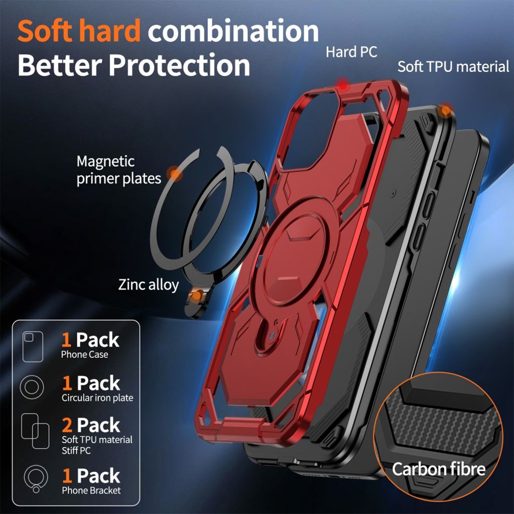 iPhone 13 Magnetic Case Ring Kickstand - Red