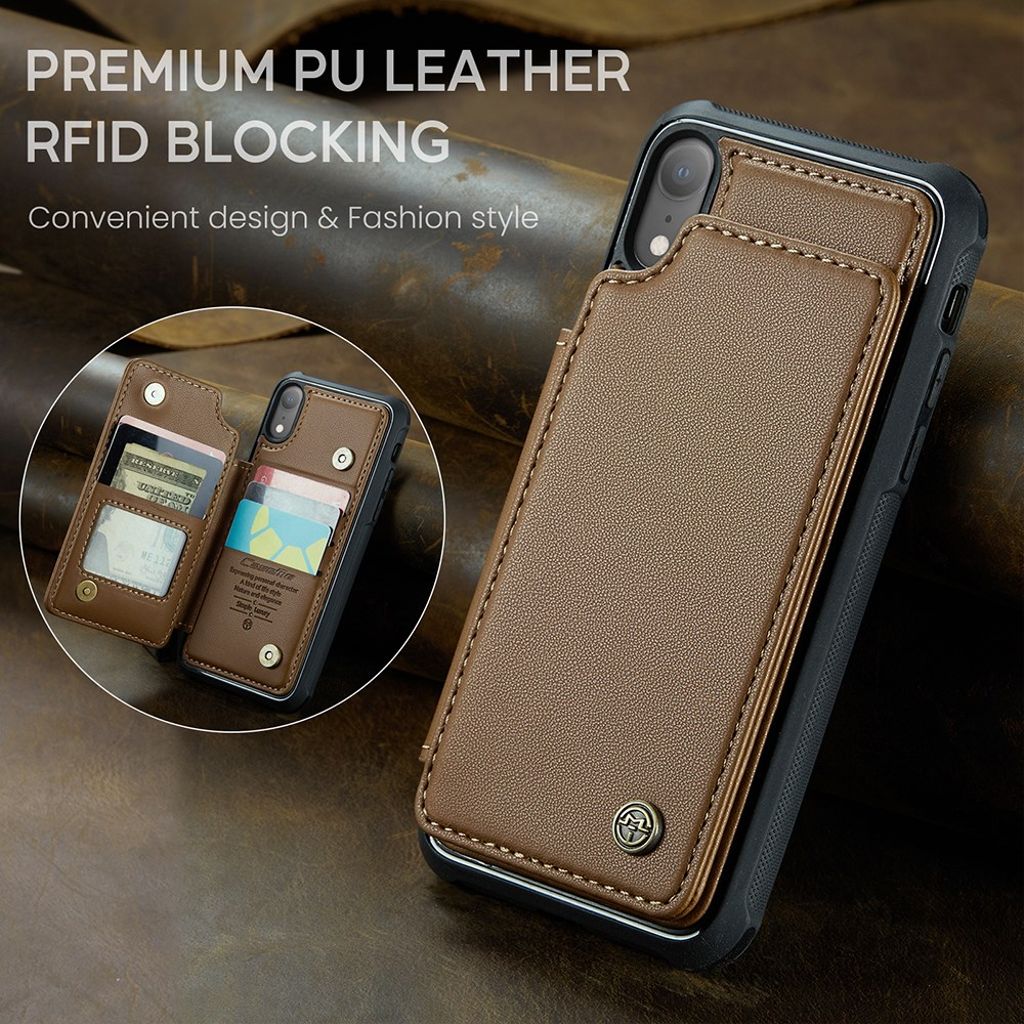 CASEME C22 Plånboksskal med RFID-blockerare för iPhone XR – Brun