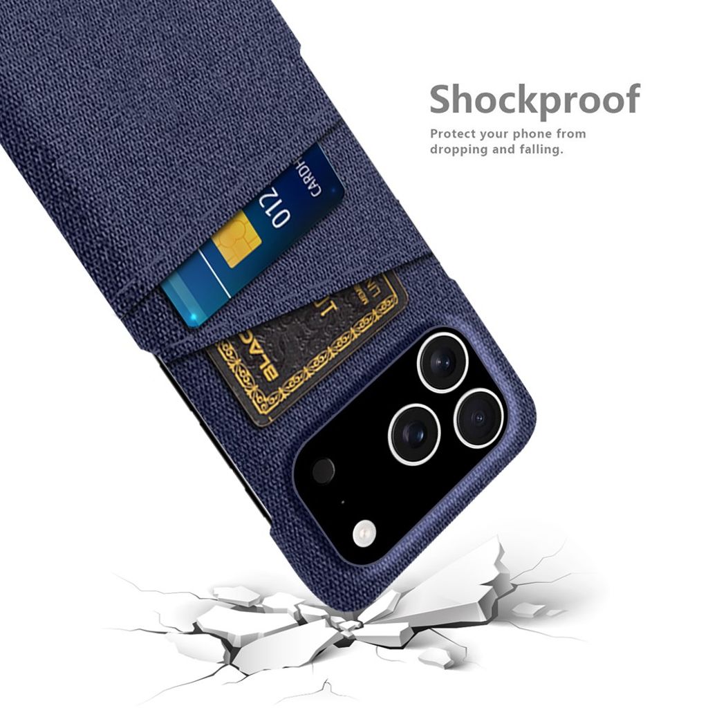 iPhone 17 Pro Kuori, Tekstiili, 2 Korttipaikka - sininen