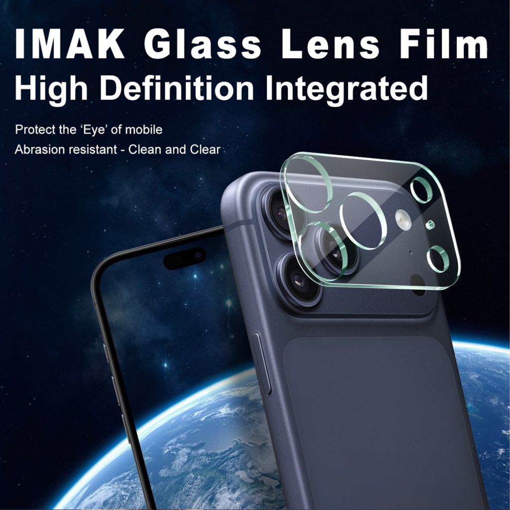 IMAK iPhone 18 Pro Max -linssinsuoja karkaistulla lasilla ja akryylikuorella - musta/läpinäkyvä