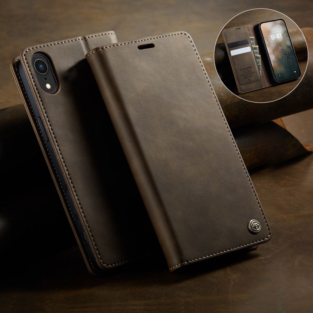 CASEME iPhone XR Plånboksfodral RFID-blockerande Stativ – Kaffe