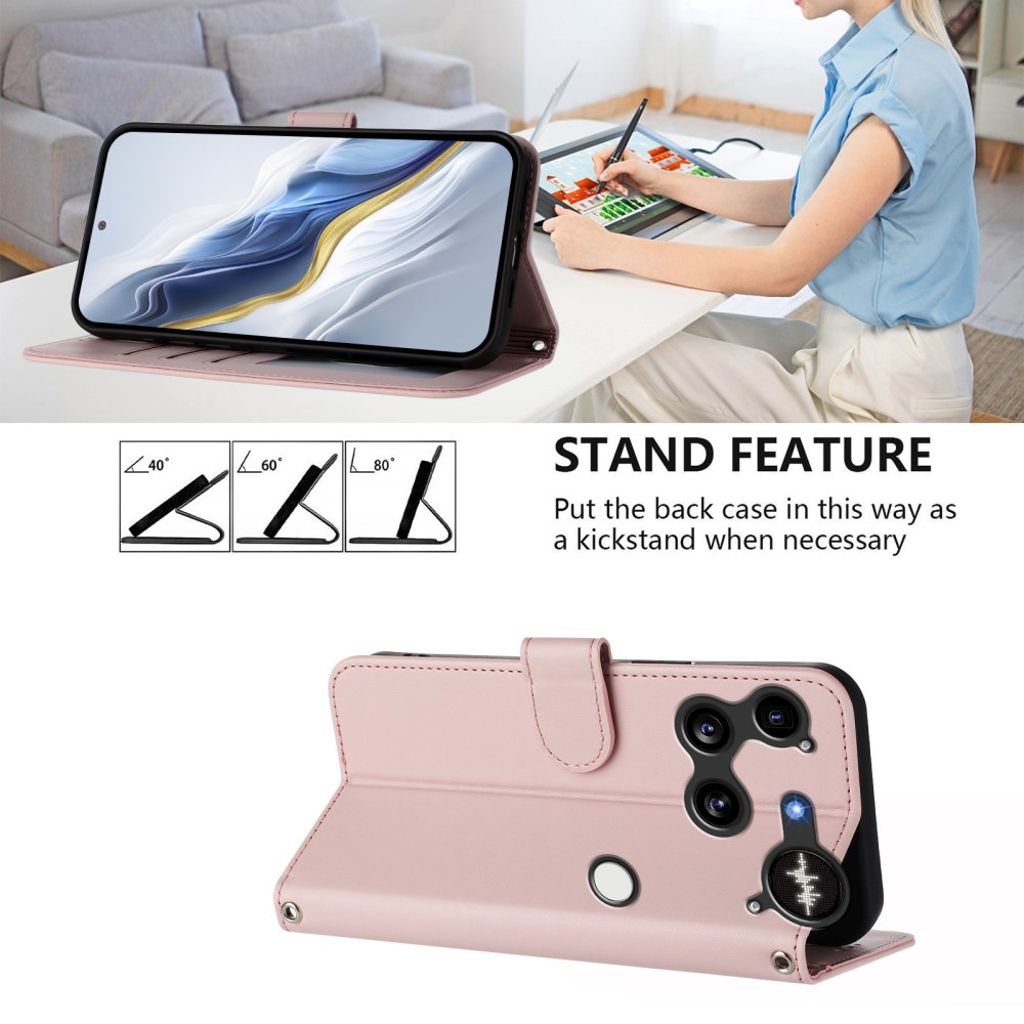 Nothing Phone (3) 5G Pungetui med Kortholder/Stativ - Lyserød