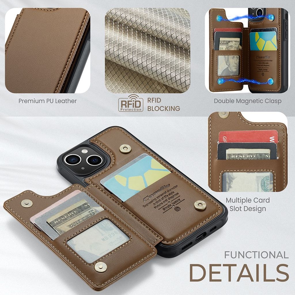 CASEME iPhone 14 C22 Lompakkokuori RFID-estävä - Ruskea