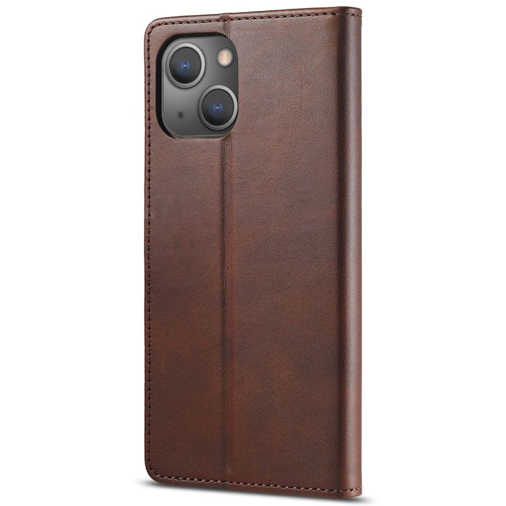 LC.IMEEKE iPhone 14 Pungetui med Stativ i PU Læder – Brun