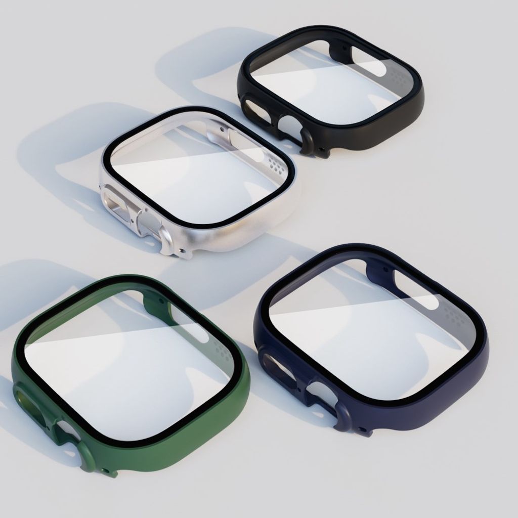 Apple Watch Ultra 3/Ultra 2/Ultra 49 mm deksel med skjermbeskytter i herdet glass – svart