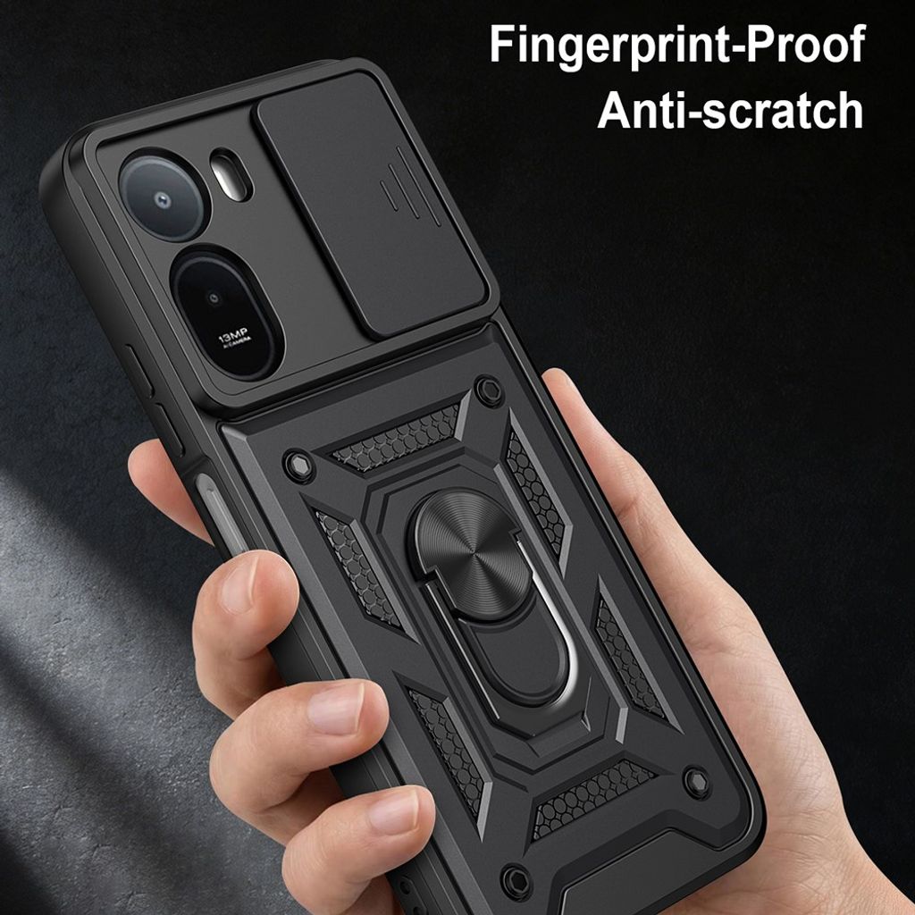 Xiaomi Poco C85x/Redmi A7 Pro Skal med Kameraskydd & Stativ - Svart