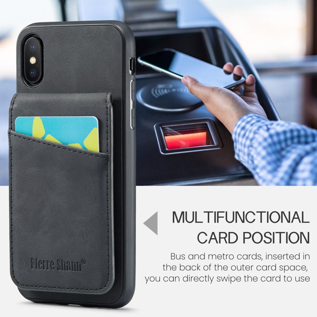 Fierre Shann iPhone XS Max Pungcover med Stativ og Kortholder – Sort