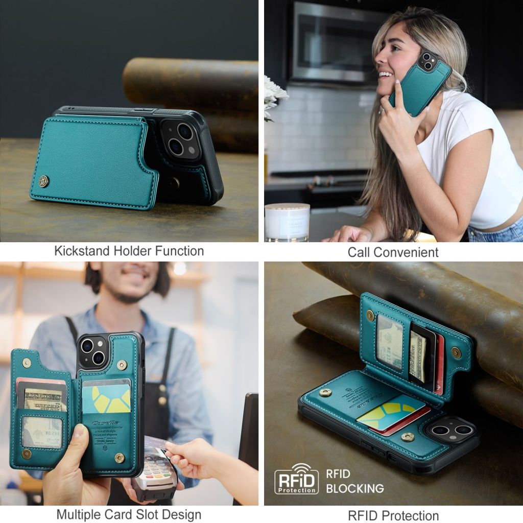 CASEME iPhone 14 C22 Pungcover RFID-blokerende Kortholder – Grøn