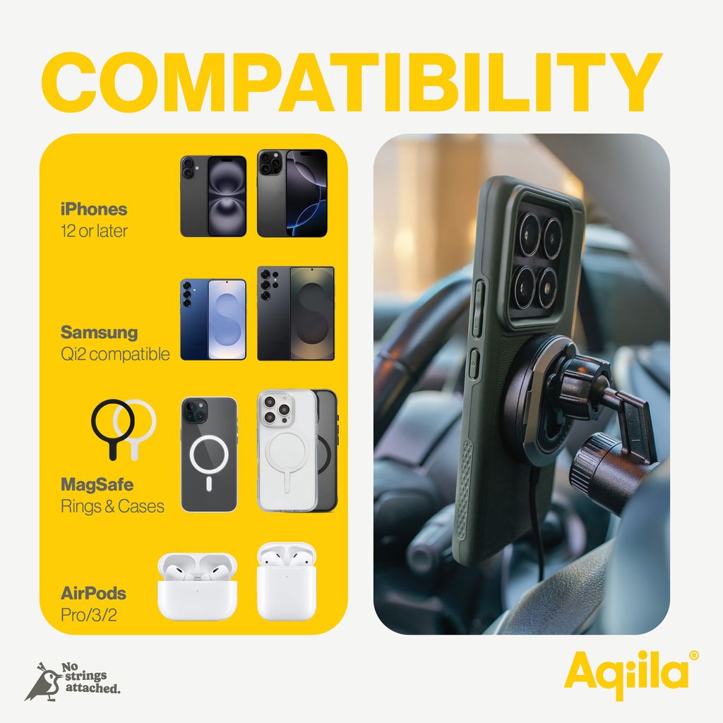 Aqiila Chargebird QC1 Qi2 trådløs oplader 3-i-1 med bilmontering