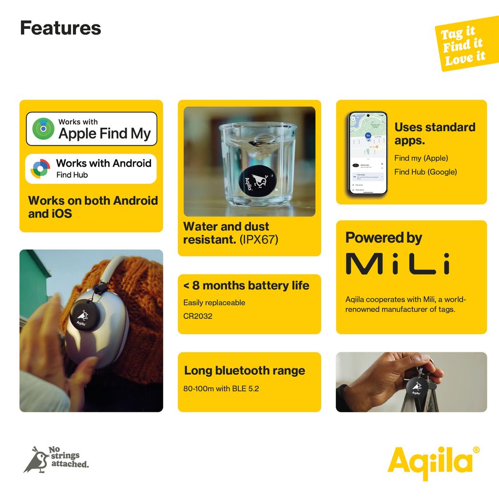 Aqiila Tagbird Bluetooth-paikannin kiinnityskotelolla 1 kpl