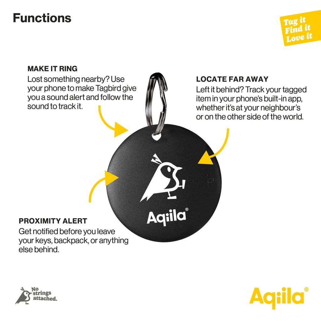 Aqiila Tagbird Bluetooth-paikannin kiinnityskotelolla 1 kpl