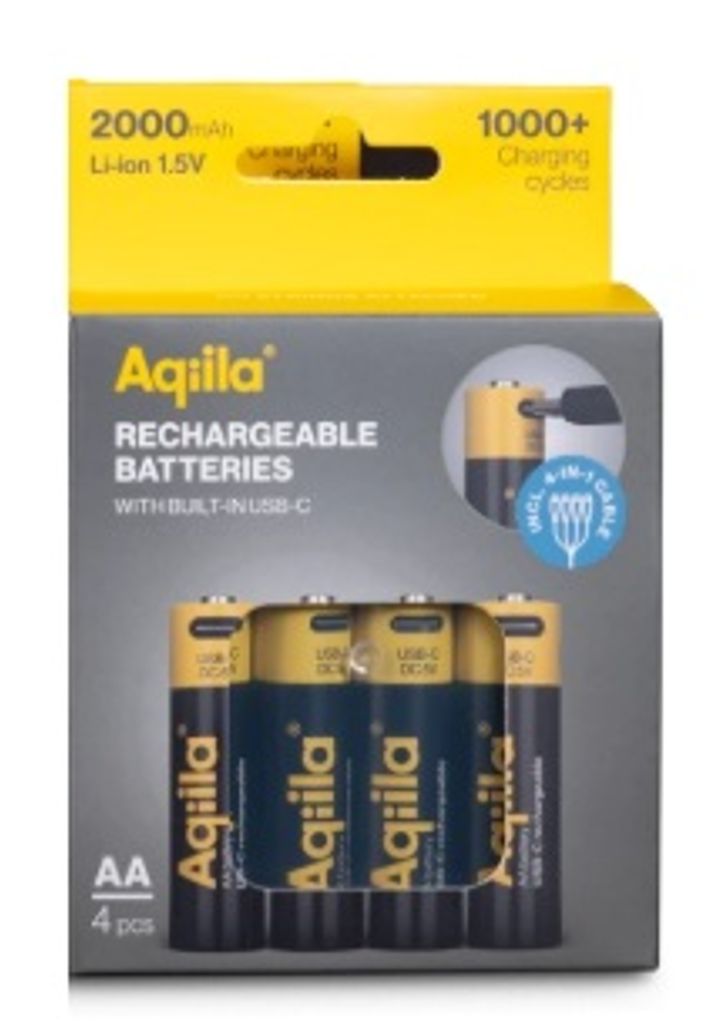 Aqiila Li-ion 600mah genopladeligt AAA-batteri med USB-C - 4-pak