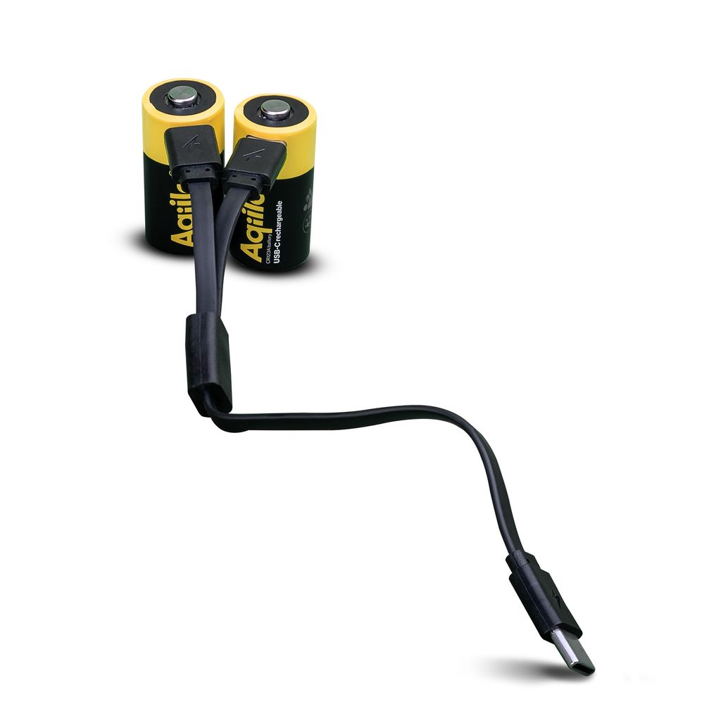 Aqiila Li-ion 750mah genopladeligt CR123A batteri med USB-C - 2-pak