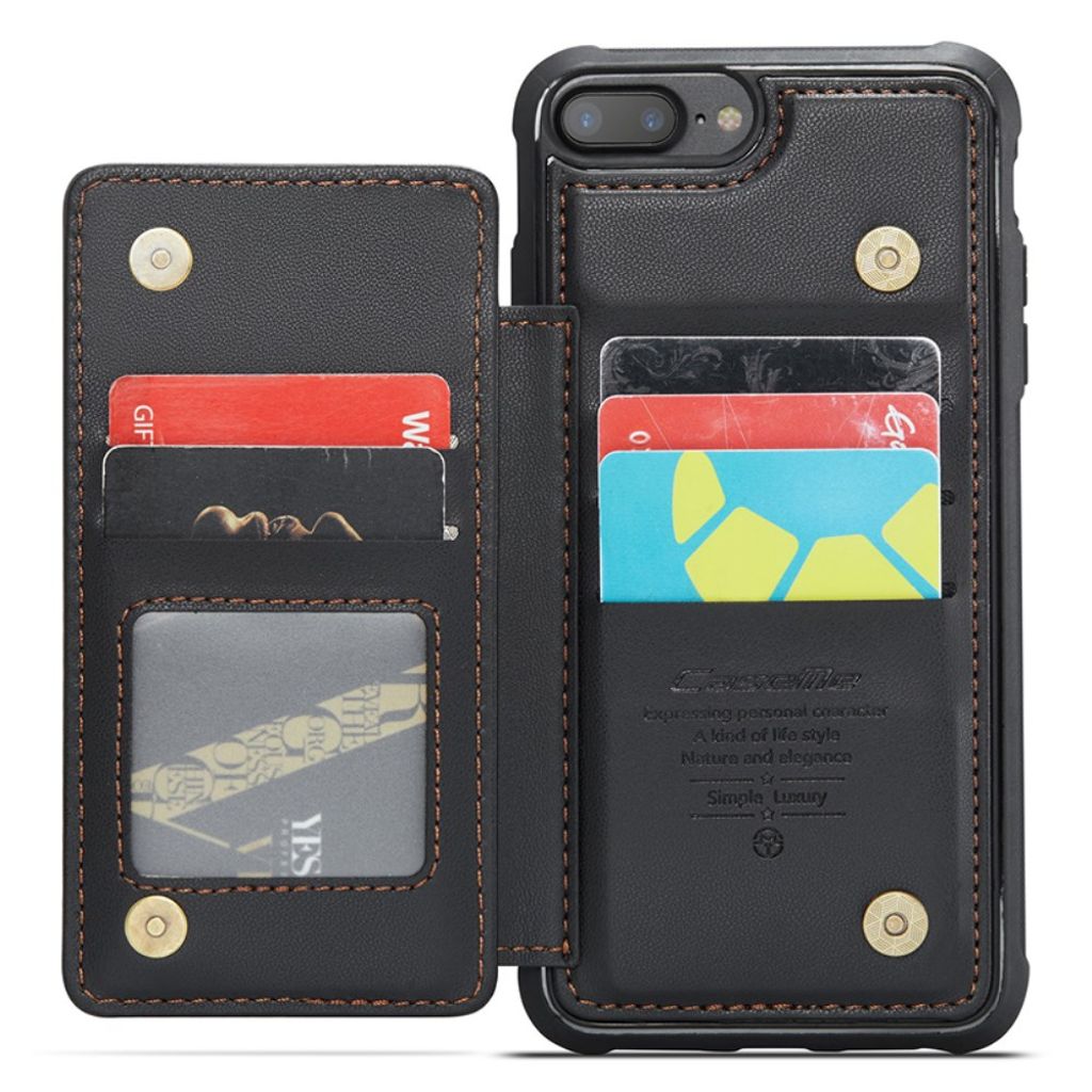 CASEME iPhone 6 Plus/6s Plus/7 Plus/8 Plus Cover med 5 Kortplads - Sort