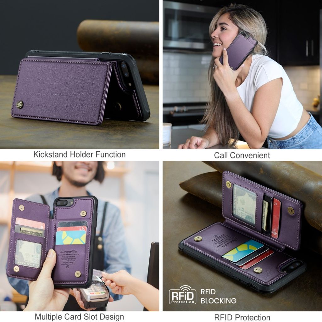 CASEME iPhone 6 Plus/6s Plus/7 Plus/8 Plus Cover med 5 Kortplads - Lilla